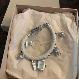 Burberry white leather watch charm bracelet
